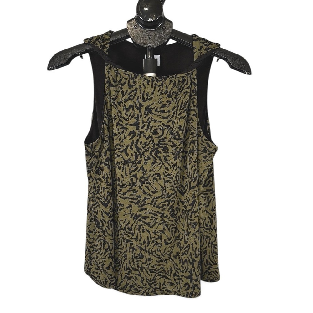 Peyton Jensen Womens Olive Green Black Abstract Swirl Layered Tank Top Medium